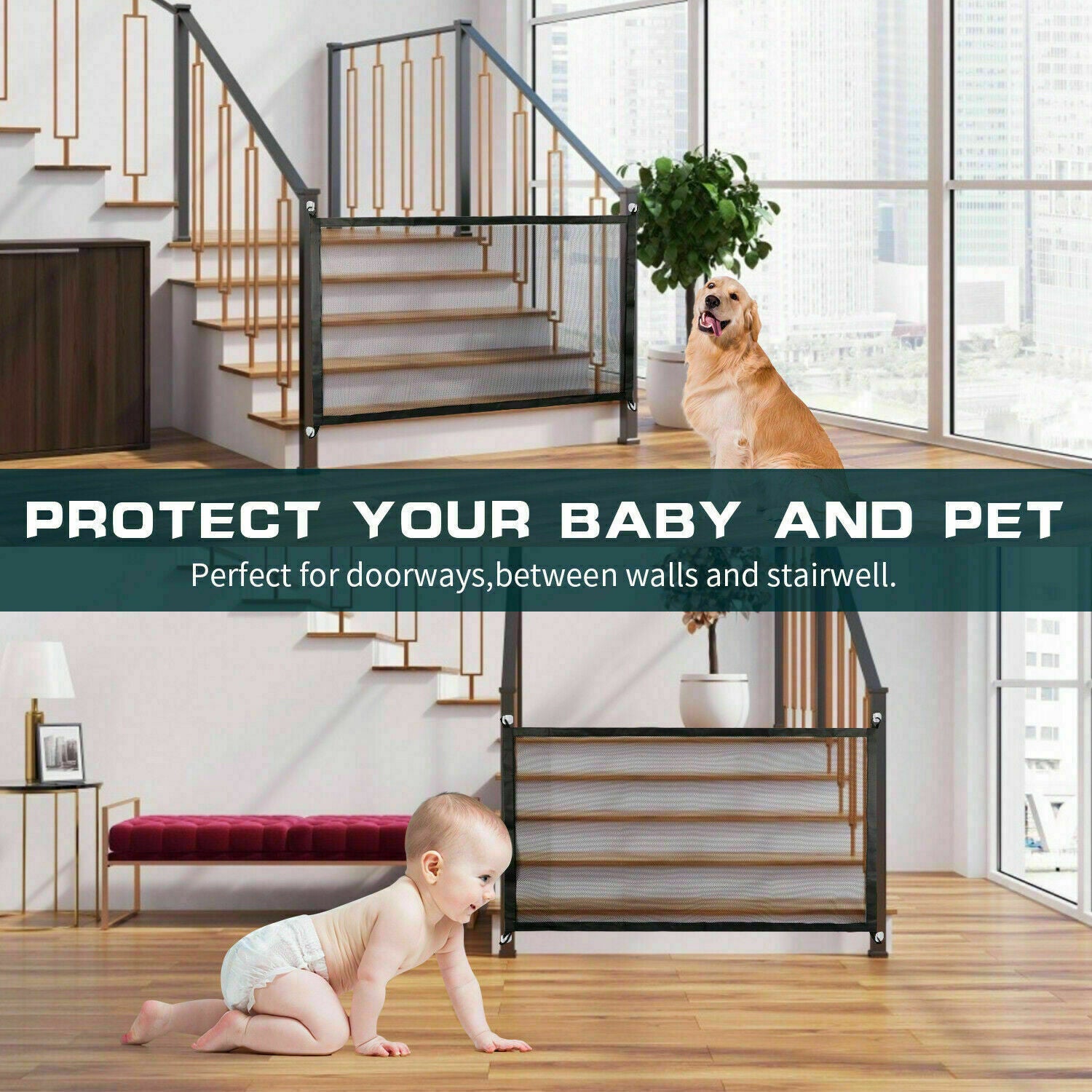 Portable Pet Safety Gate – Mesh Fence for Dogs & Cats