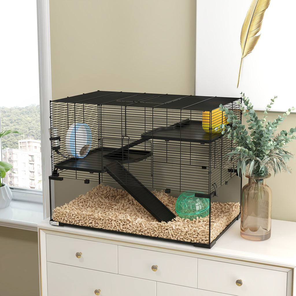 Hamster Cage with Glass Base – Black