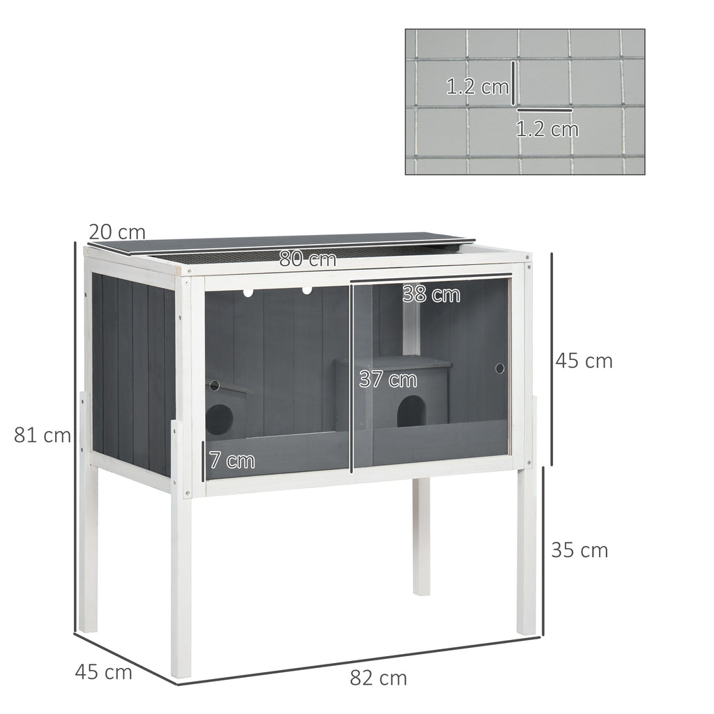 PawHut Wooden Hamster Cage with Shelves & Huts – Grey