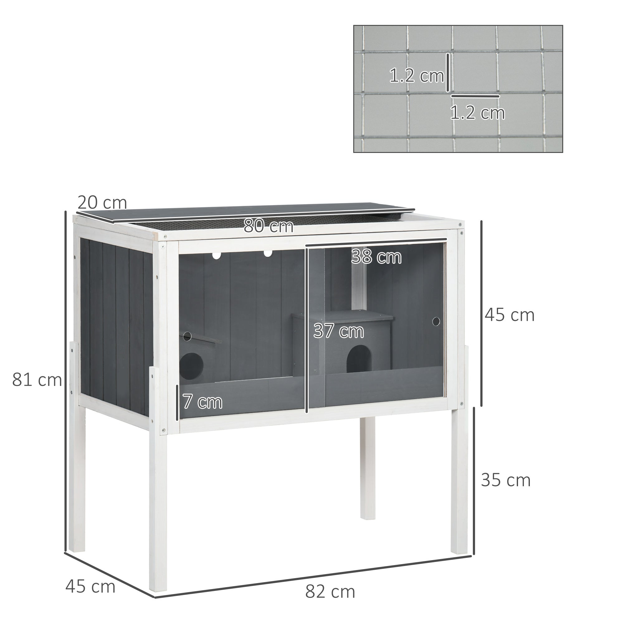 PawHut Wooden Hamster Cage with Shelves & Huts – Grey