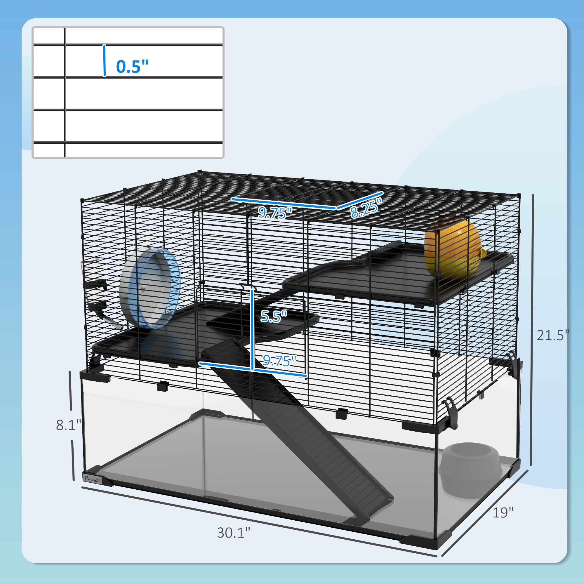 Hamster Cage with Glass Base – Black