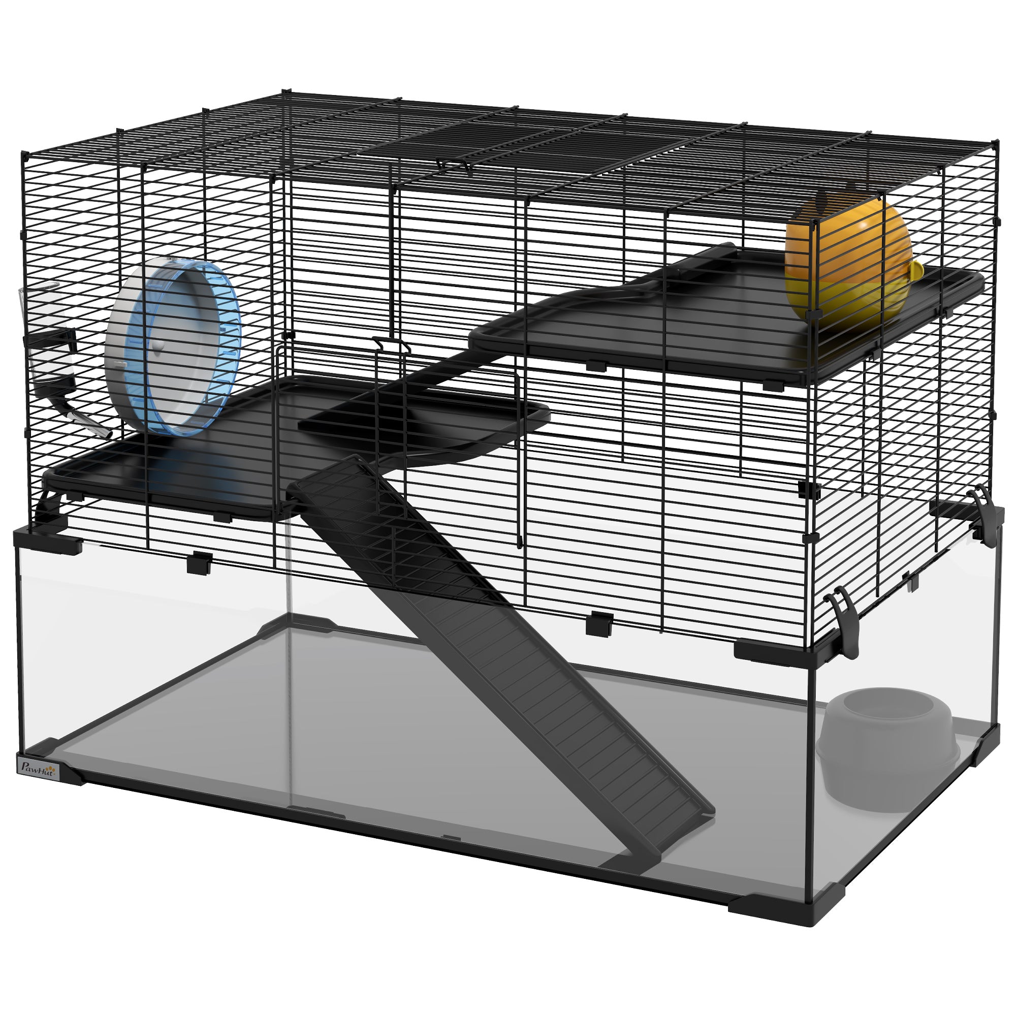 Hamster Cage with Glass Base – Black