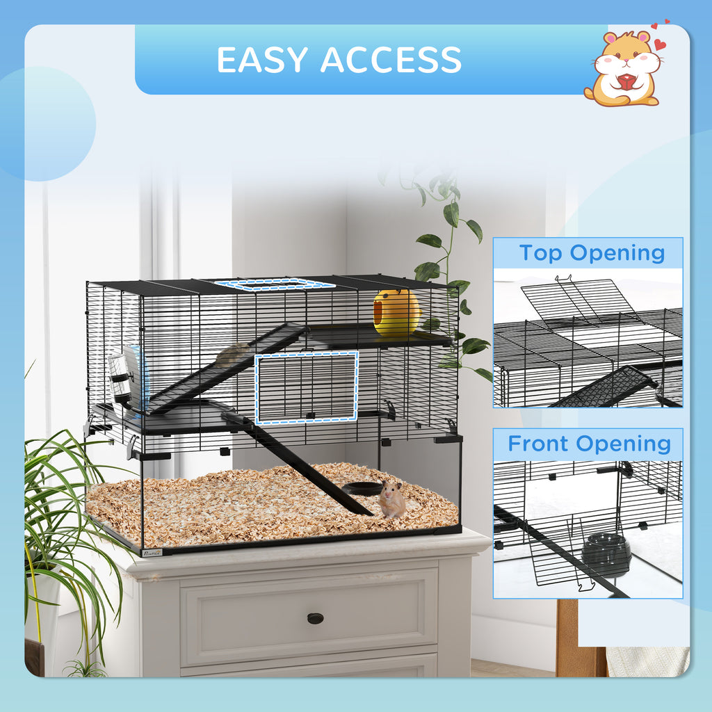 Hamster Cage with Glass Base – Black