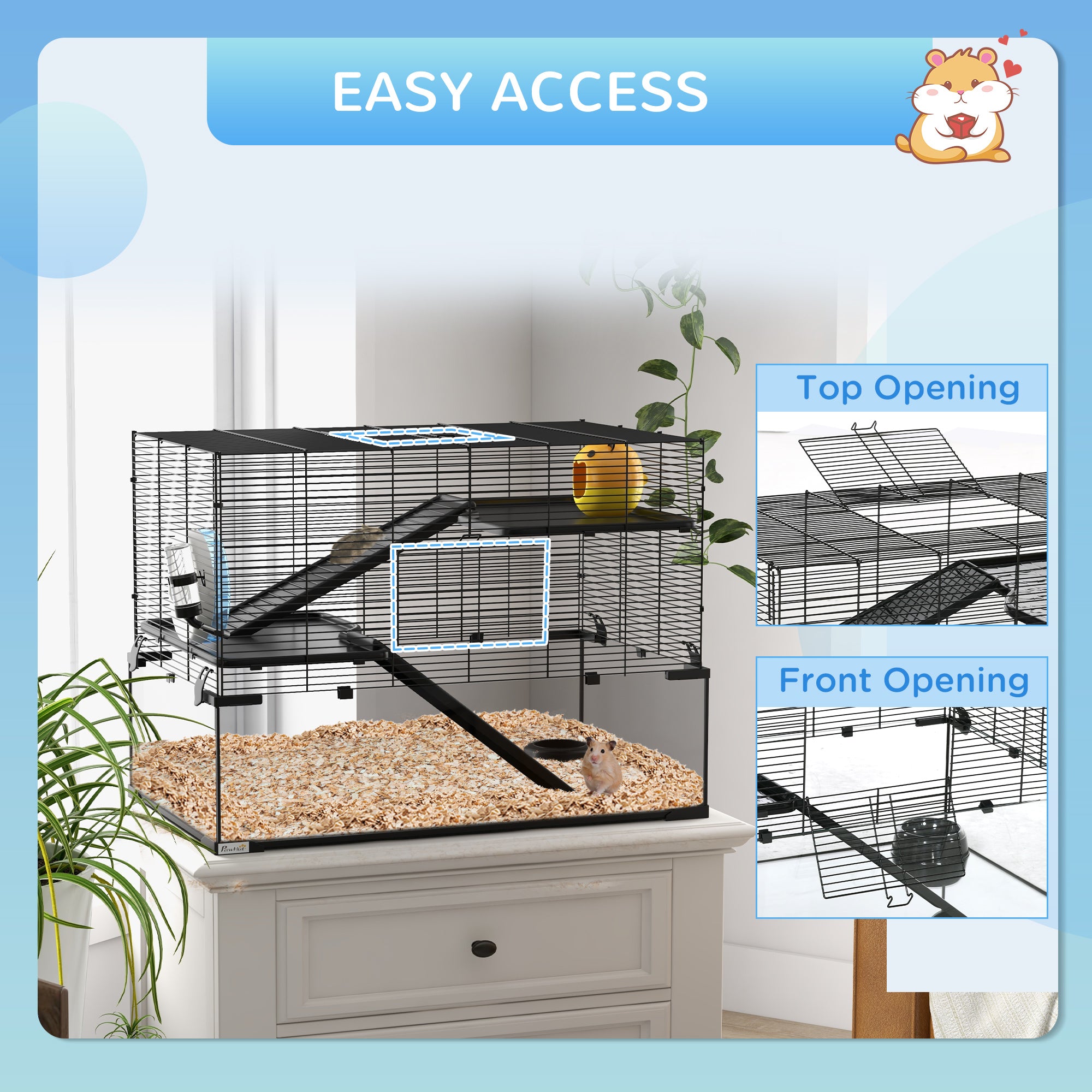Hamster Cage with Glass Base – Black