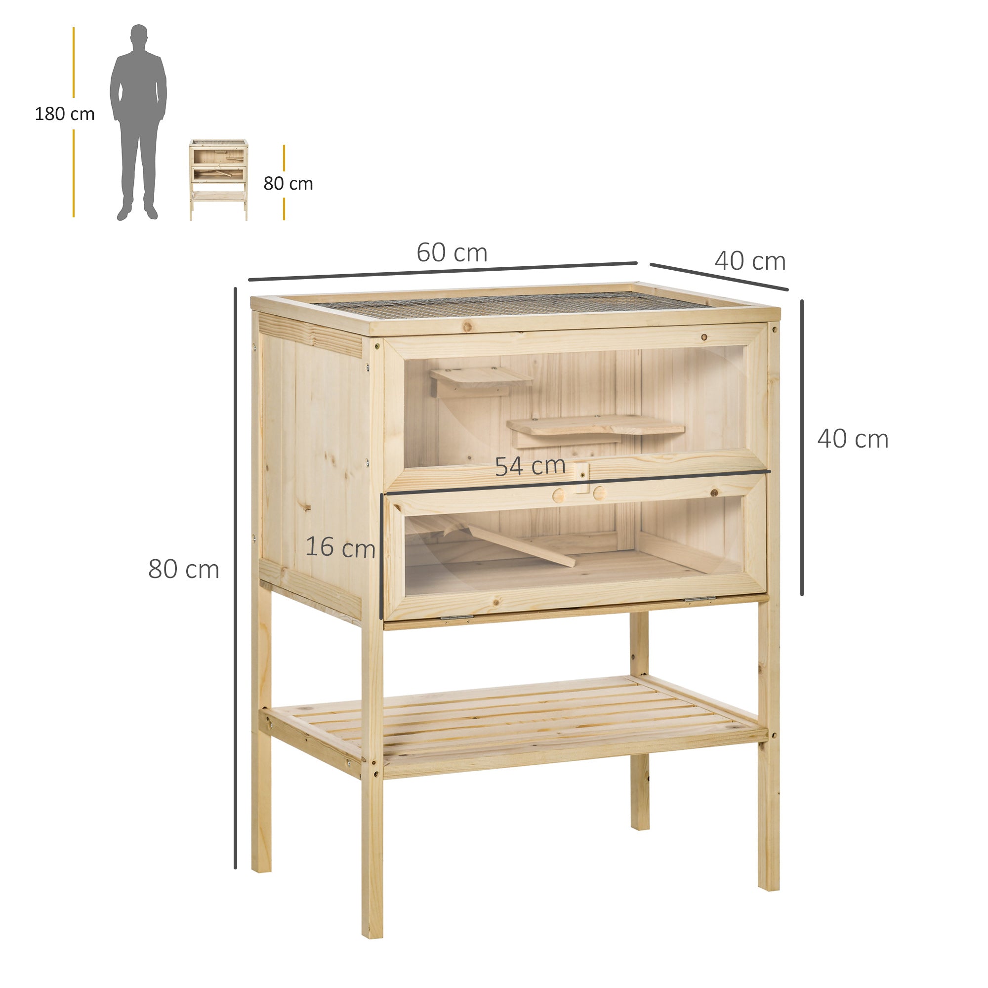 PawHut Wooden Hamster Cage with Ramp & Storage Shelf for Dwarf Hamsters & Small Pets – Natural