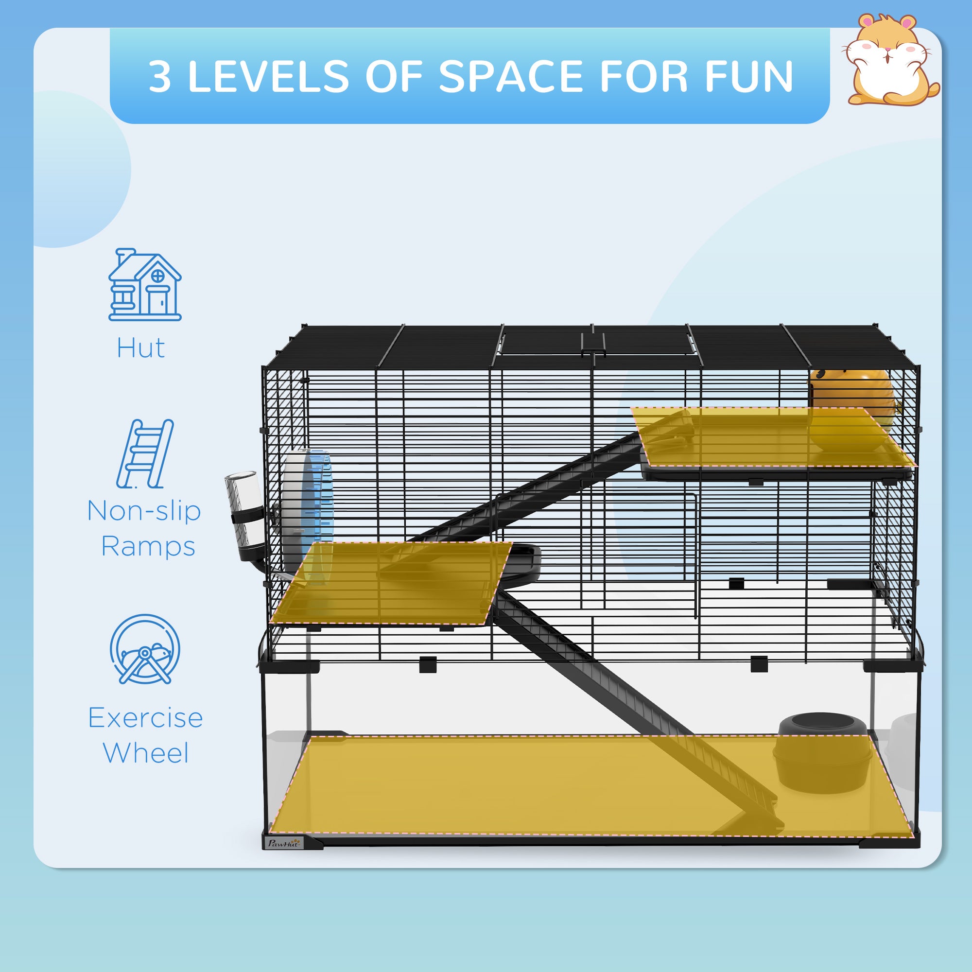 Hamster Cage with Glass Base – Black