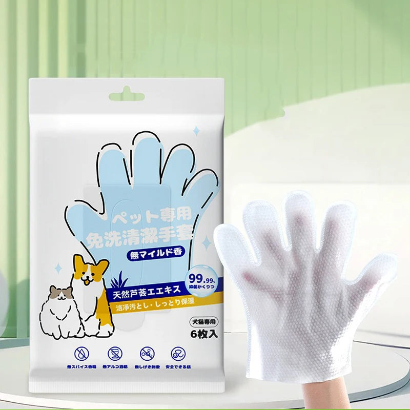 Pet Cleaning Gloves – 6pcs for Dogs & Cats, Dry & Wet Use