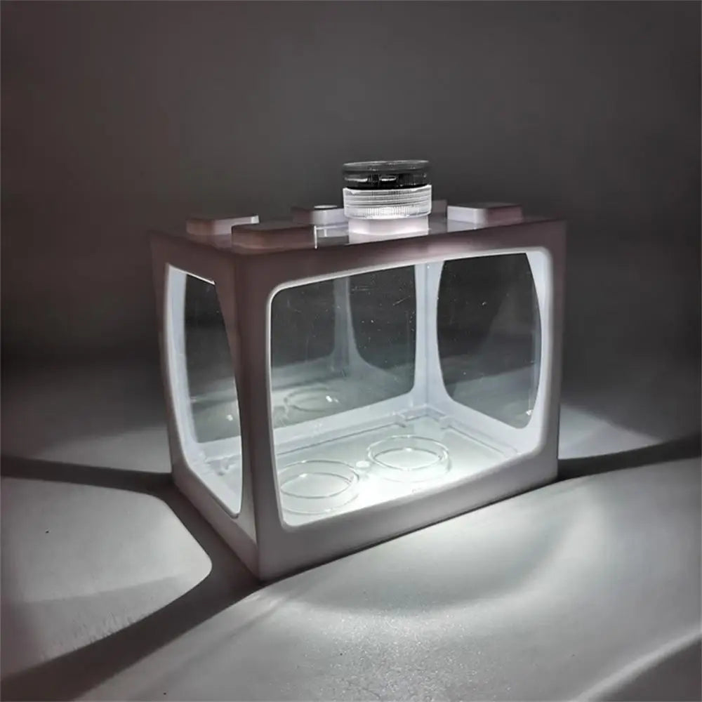 1PCS Aquarium Mini Fish Tank Reptile Pet LED Light Box Stackable Aquarium Cylinder Landscape Seawed For Home Office Decoration