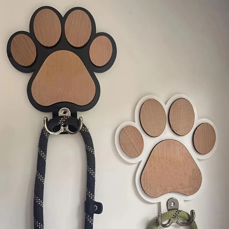 Wooden Dog Leash Holder with Paw Design