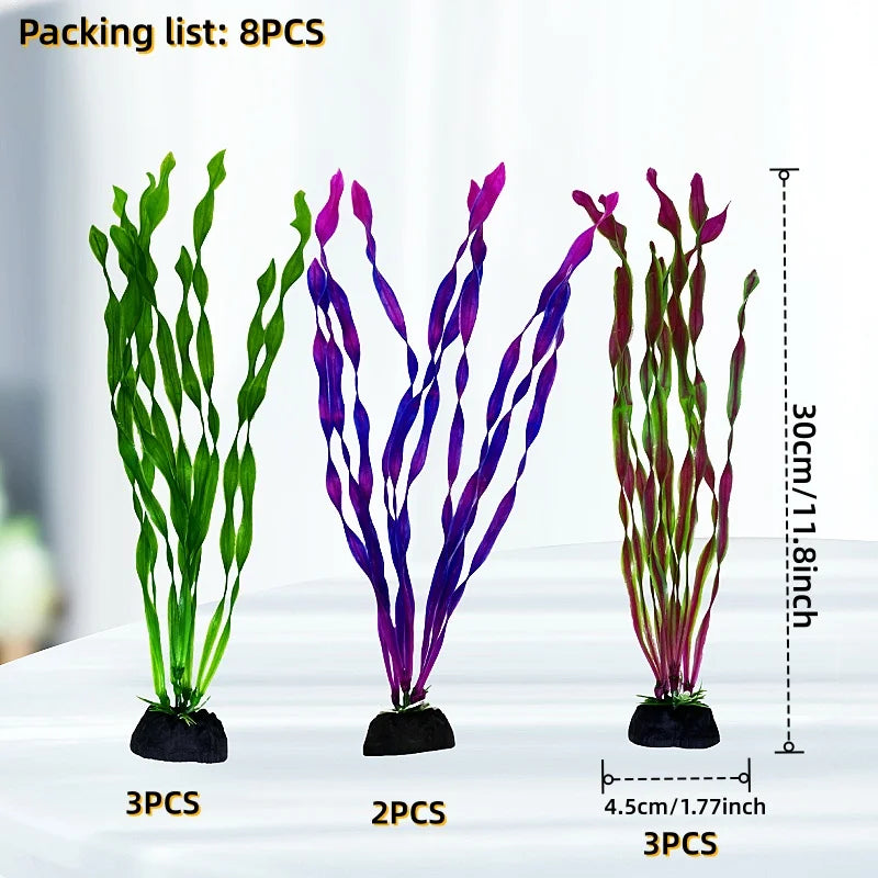 8pcs Vibrant Artificial Plants - Durable PE Aquascaping Set for Fish Tank Decor,  Aquatic Plants, Aquarium Decor