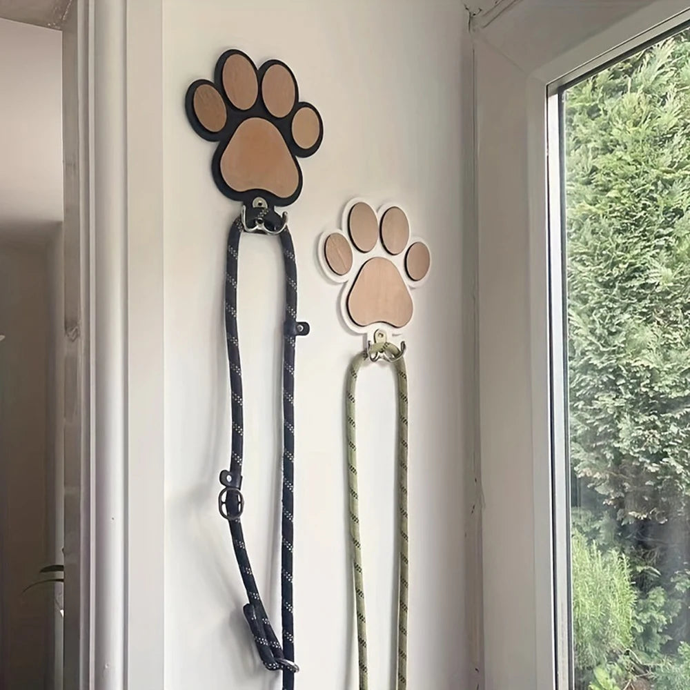 Wooden Dog Leash Holder with Paw Design