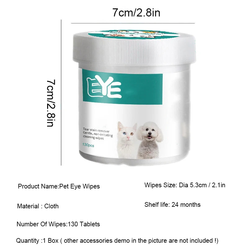 Pet Eye Wipes for Cats & Dogs – 130 Wet Wipes, Tear Stain Remover
