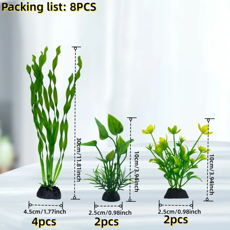 8pcs Vibrant Artificial Plants - Durable PE Aquascaping Set for Fish Tank Decor,  Aquatic Plants, Aquarium Decor