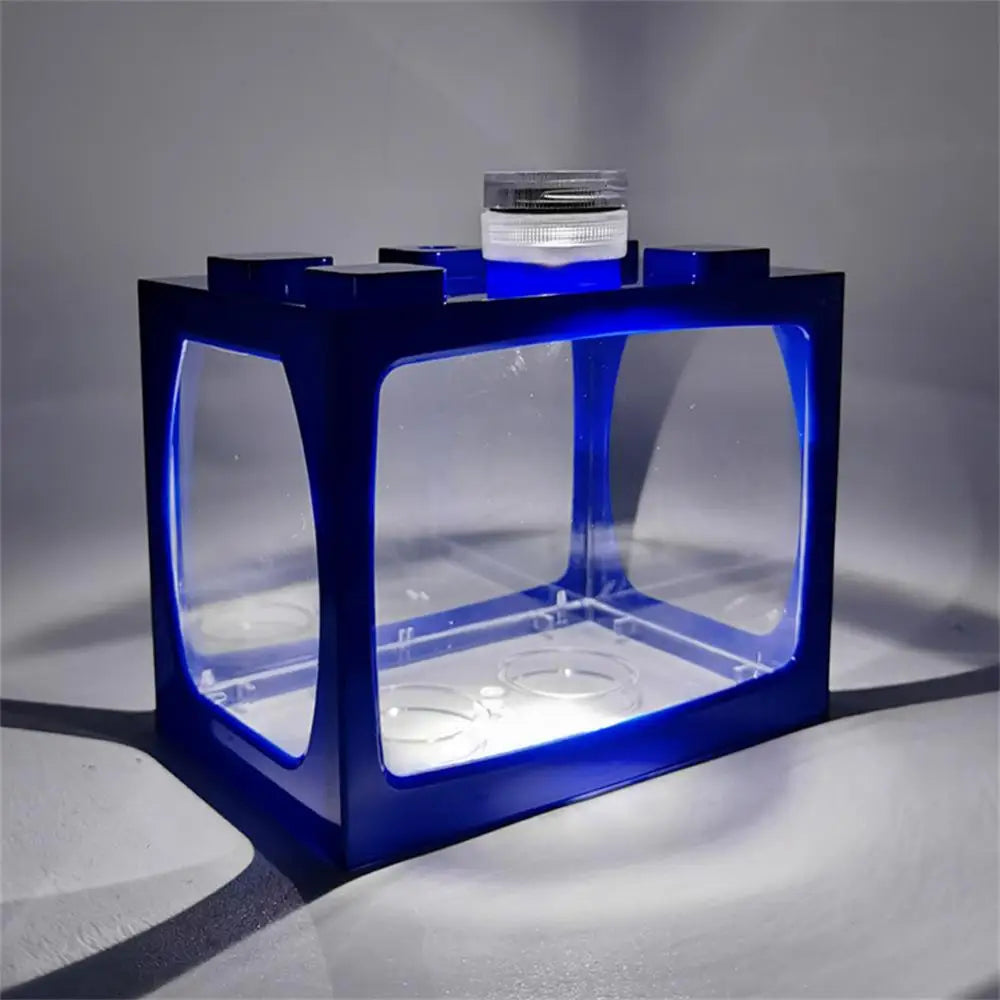 1PCS Aquarium Mini Fish Tank Reptile Pet LED Light Box Stackable Aquarium Cylinder Landscape Seawed For Home Office Decoration