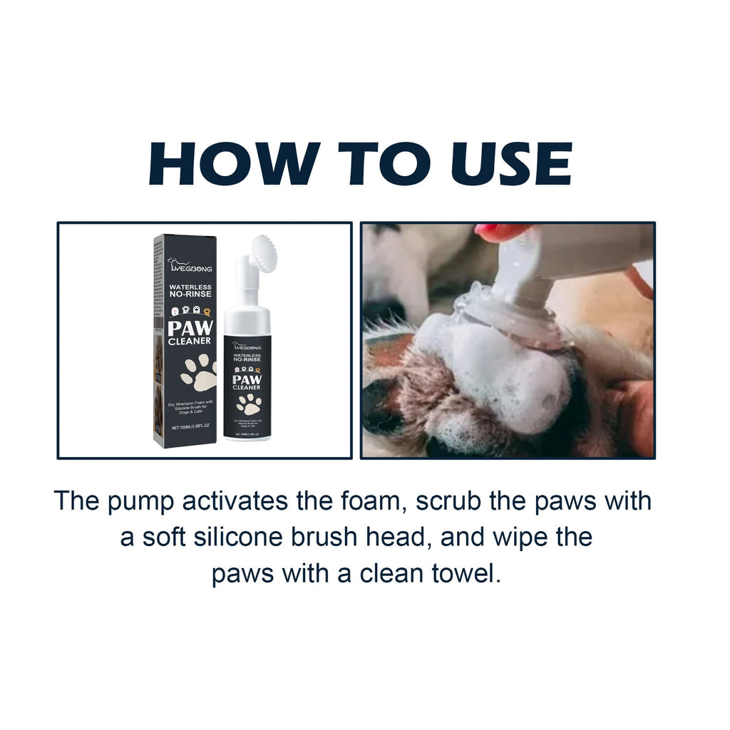 100ml Pet Paw Cleaner Foam – Rinse-Free Dog & Cat Cleanser with Brush