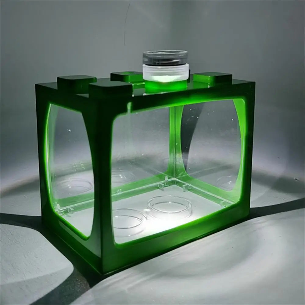1PCS Aquarium Mini Fish Tank Reptile Pet LED Light Box Stackable Aquarium Cylinder Landscape Seawed For Home Office Decoration