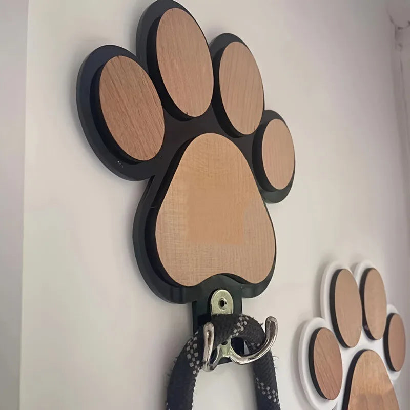 Wooden Dog Leash Holder with Paw Design