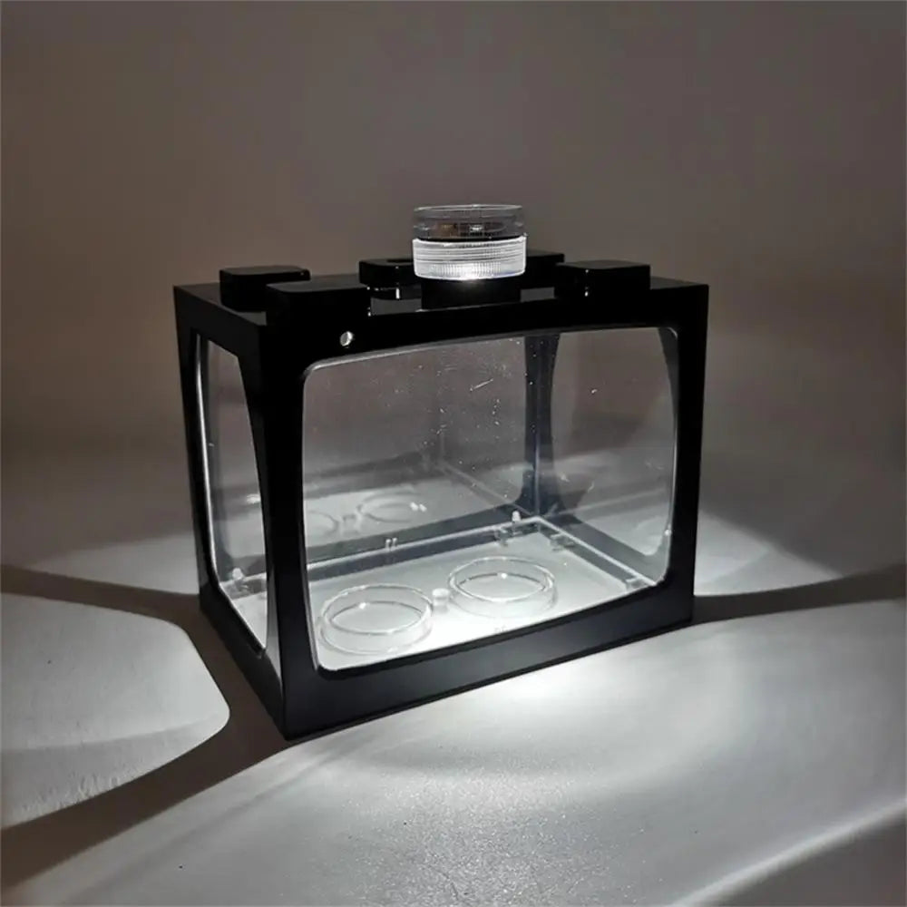 1PCS Aquarium Mini Fish Tank Reptile Pet LED Light Box Stackable Aquarium Cylinder Landscape Seawed For Home Office Decoration