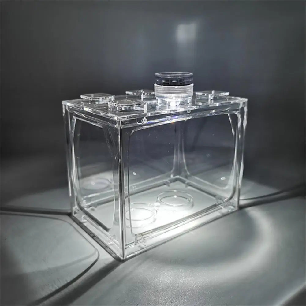 1PCS Aquarium Mini Fish Tank Reptile Pet LED Light Box Stackable Aquarium Cylinder Landscape Seawed For Home Office Decoration