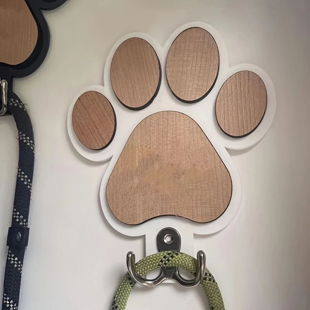 Wooden Dog Leash Holder with Paw Design