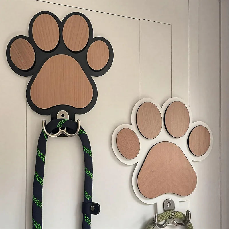 Wooden Dog Leash Holder with Paw Design