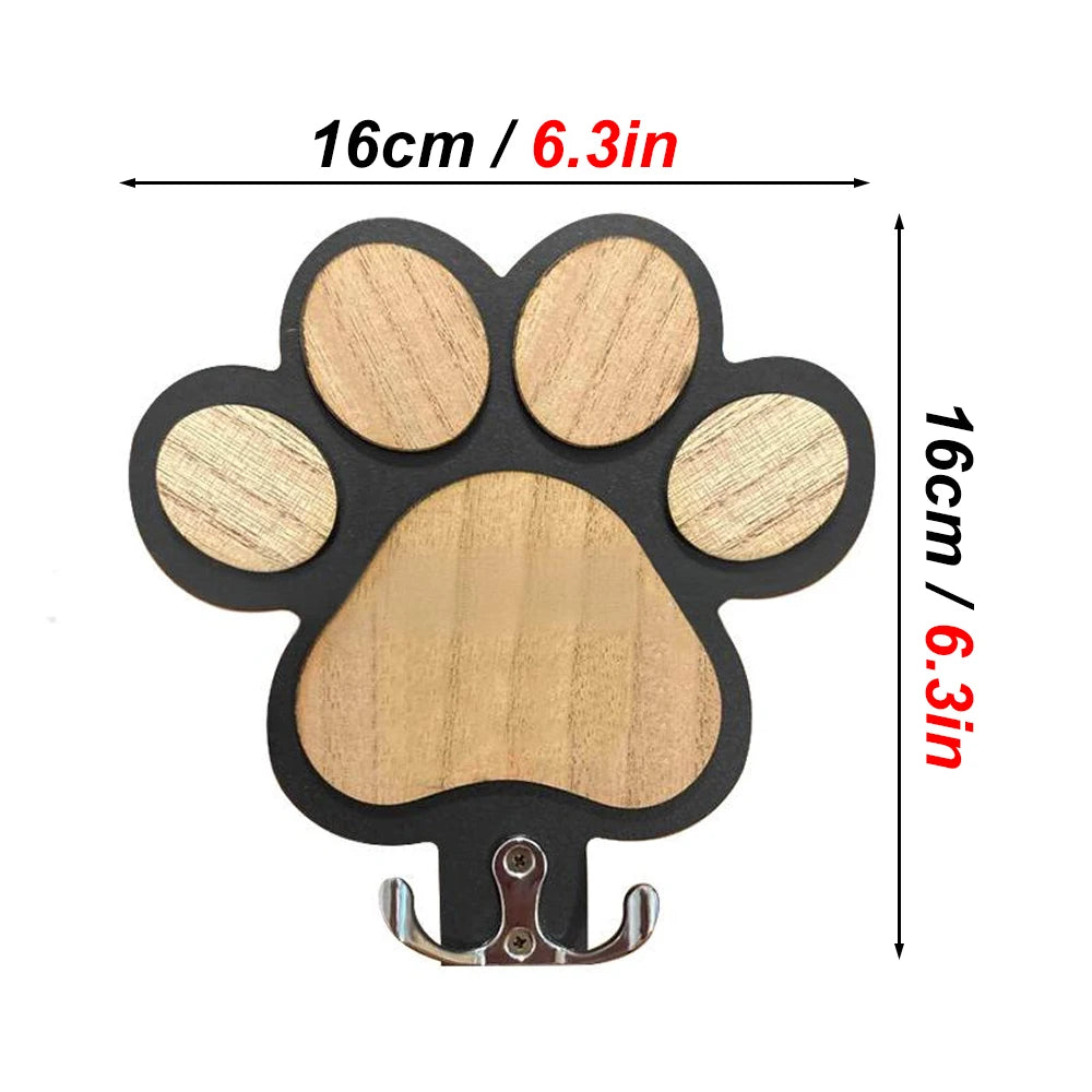 Wooden Dog Leash Holder with Paw Design
