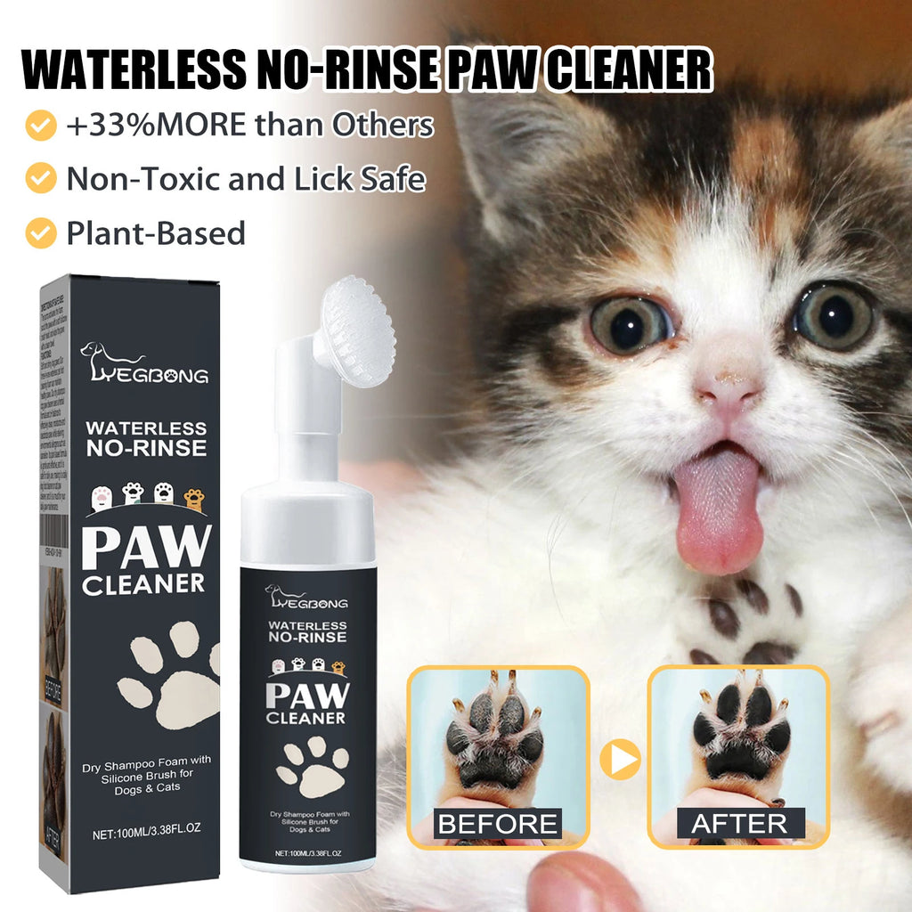 100ml Pet Paw Cleaner Foam – Rinse-Free Dog & Cat Cleanser with Brush