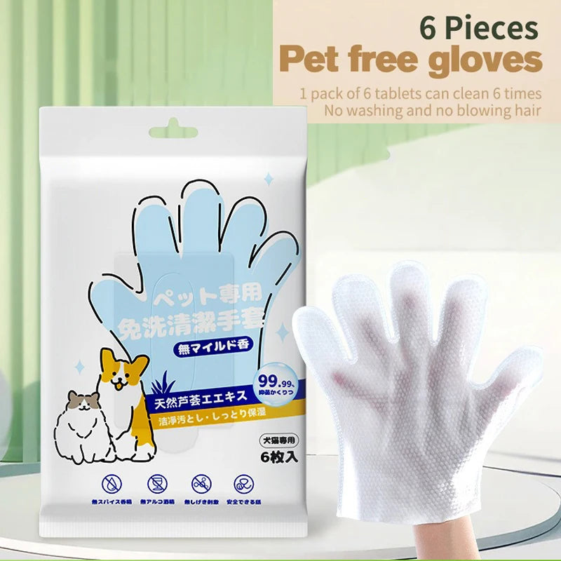Pet Cleaning Gloves – 6pcs for Dogs & Cats, Dry & Wet Use
