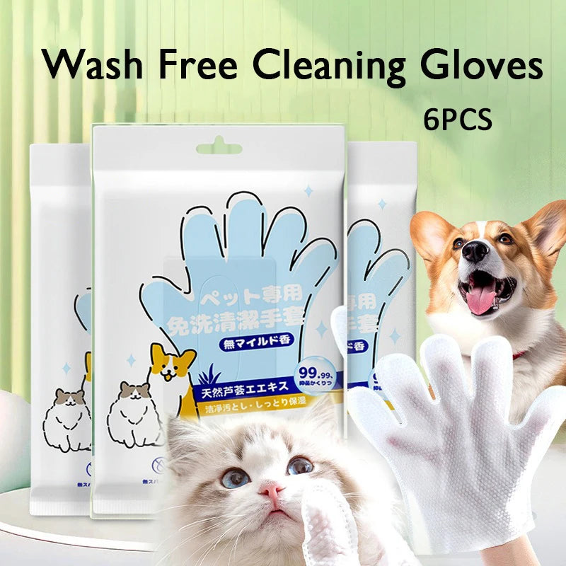 Pet Cleaning Gloves – 6pcs for Dogs & Cats, Dry & Wet Use