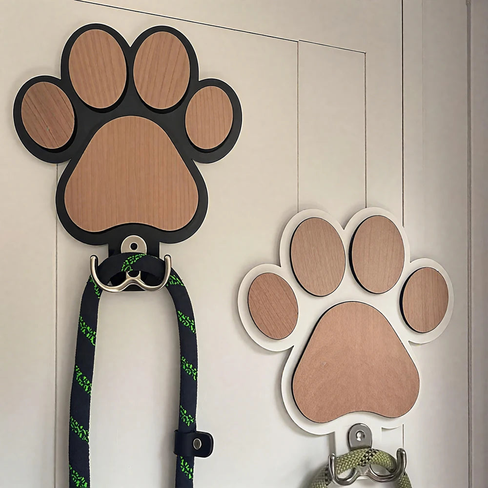 Wooden Dog Leash Holder with Paw Design