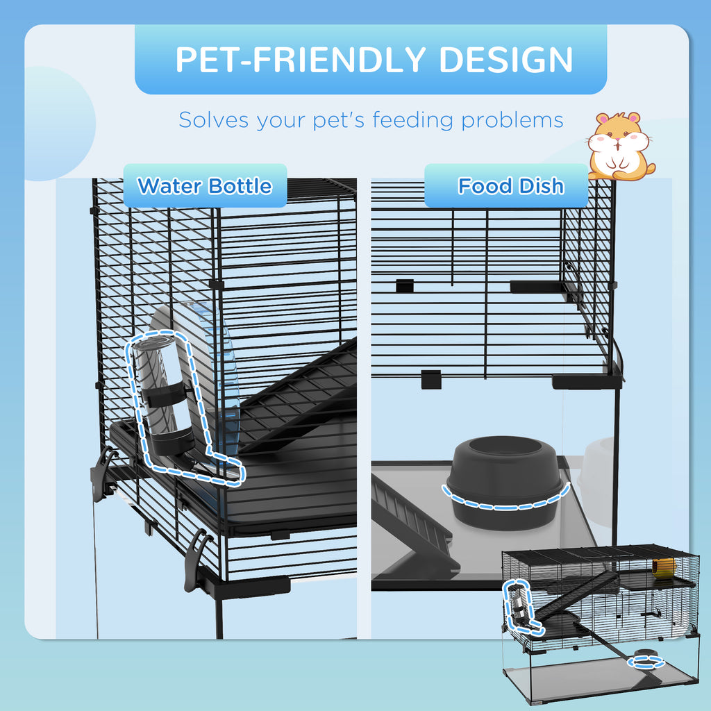 Hamster Cage with Glass Base – Black