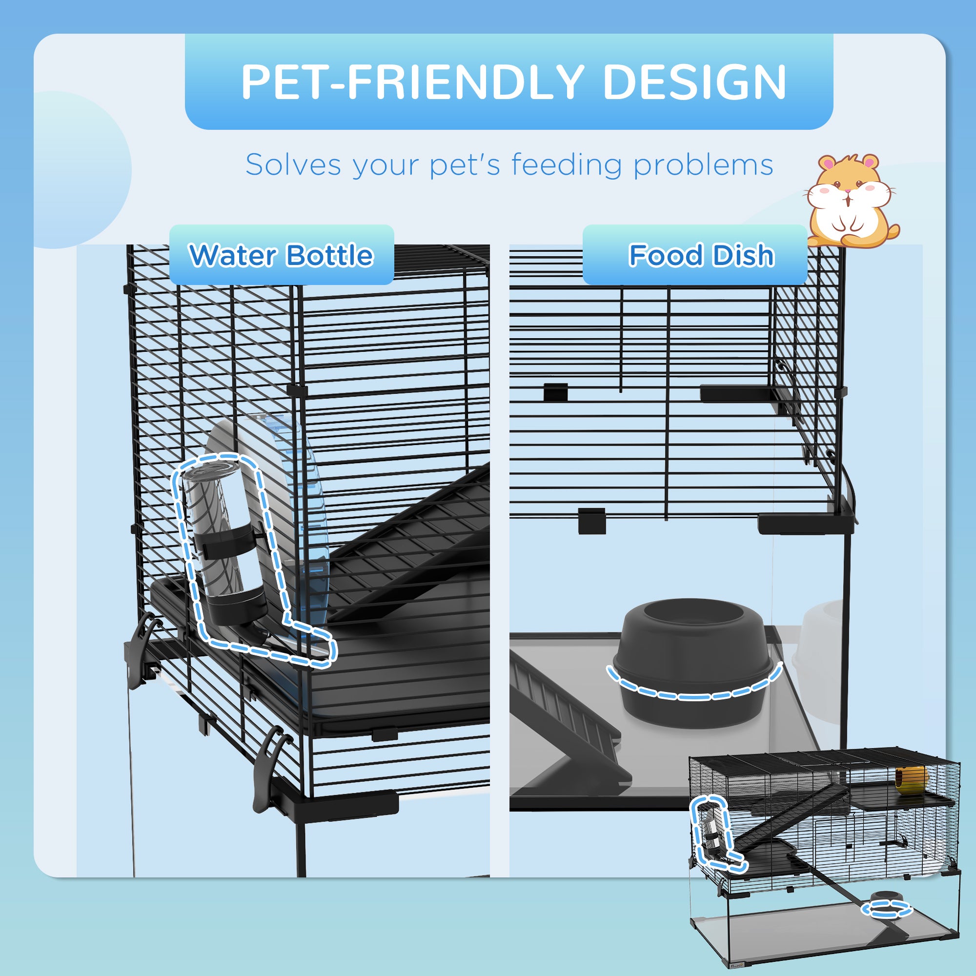 Hamster Cage with Glass Base – Black