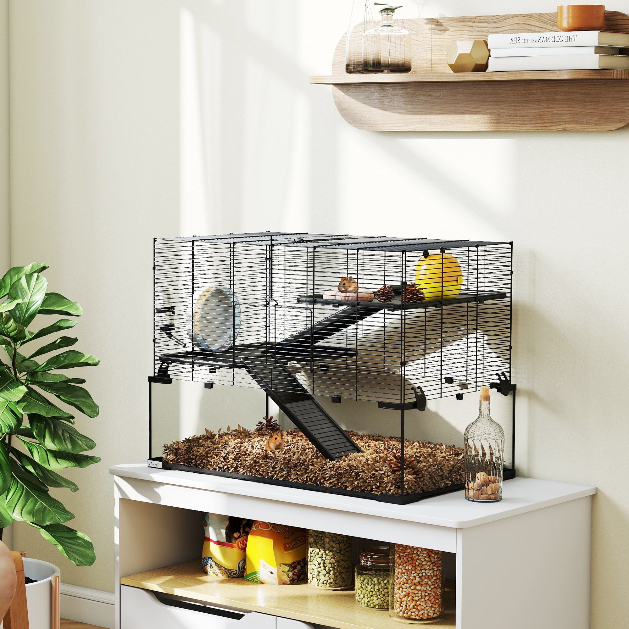 Hamster Cage with Glass Base – Black