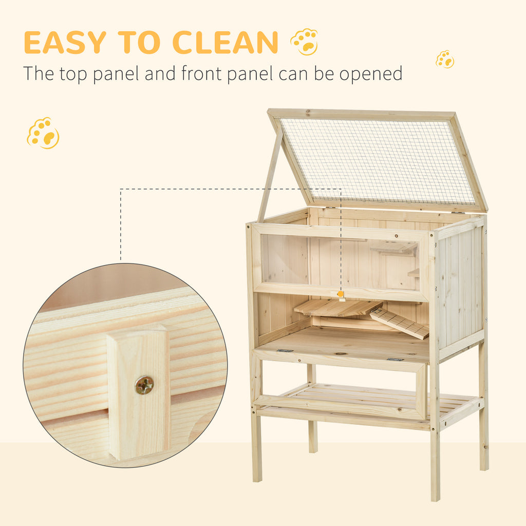 PawHut Wooden Hamster Cage with Ramp & Storage Shelf for Dwarf Hamsters & Small Pets – Natural
