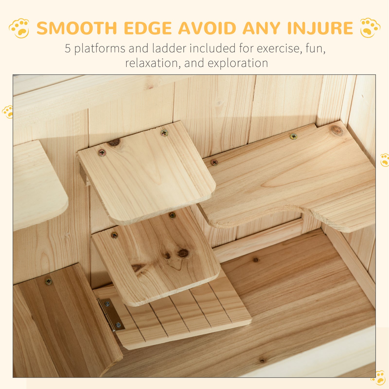 PawHut Wooden Hamster Cage with Ramp & Storage Shelf for Dwarf Hamsters & Small Pets – Natural